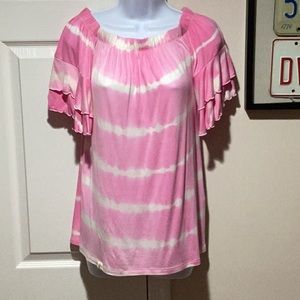 Simply Southern Pink & White Tie Dye Top - Size S
